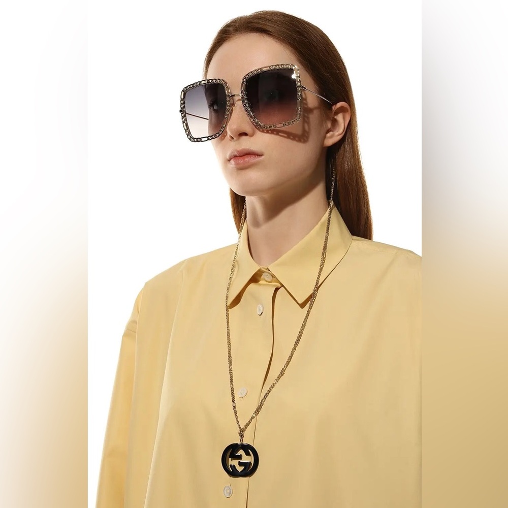 New Authentic Gucci Sunglasses Women's GG1033S 002 Gold Necklace Chain 57-21-215 - Picture 17 of 17